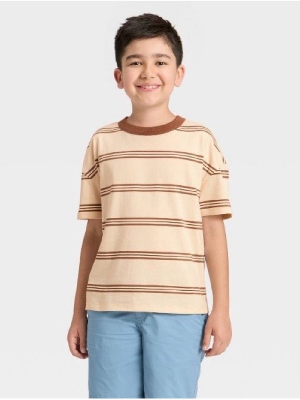 Cat & Jack NWT Kids Short Sleeve Stripe Tee - Beige/Brown